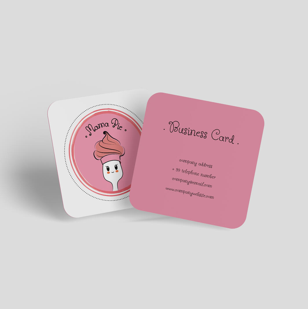 Business card Mama Pie – Un logo disegnato a mano e poi vettorializzato, pensato per un laboratorio di pasticceria al femminile Marchio registrato.